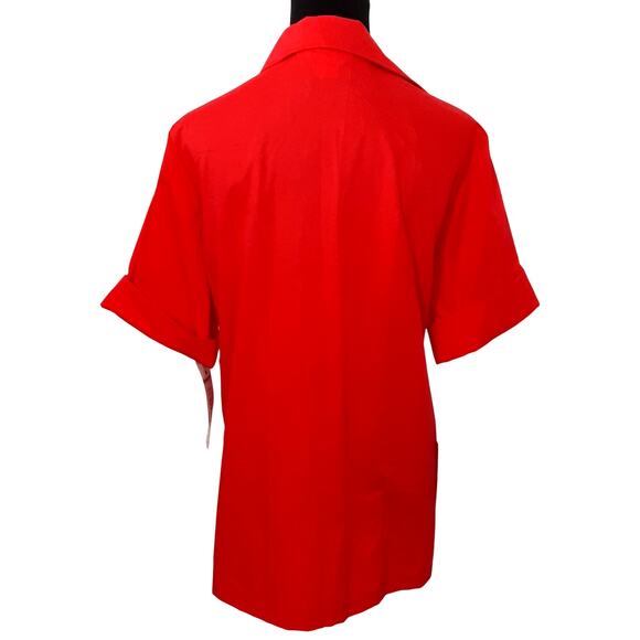 Vintage 1960s Dagger Collar Tunic Top Button Down Roll Cuff Sleeve Cherry Red - Picture 4 of 15